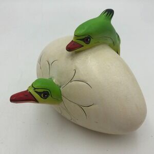 Vintage Hatching Egg Hand Painted Folk Art 2 Dolphins Ceramic Sculpture Mexico